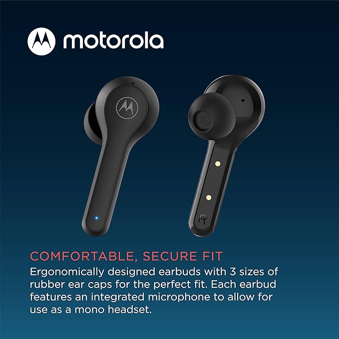 Motorola Moto Buds 085-True Wireless Bluetooth Earbuds with Microphone and USB-C Charging Case - IPX5 Water Resistant, Smart Touch-Control, Lightweight Comfort-Fit, Clear Sound & Deep Bass - Black