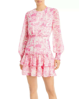 Aqua Women's Toile Printed Ruffled Mini Dress Pink Size Small