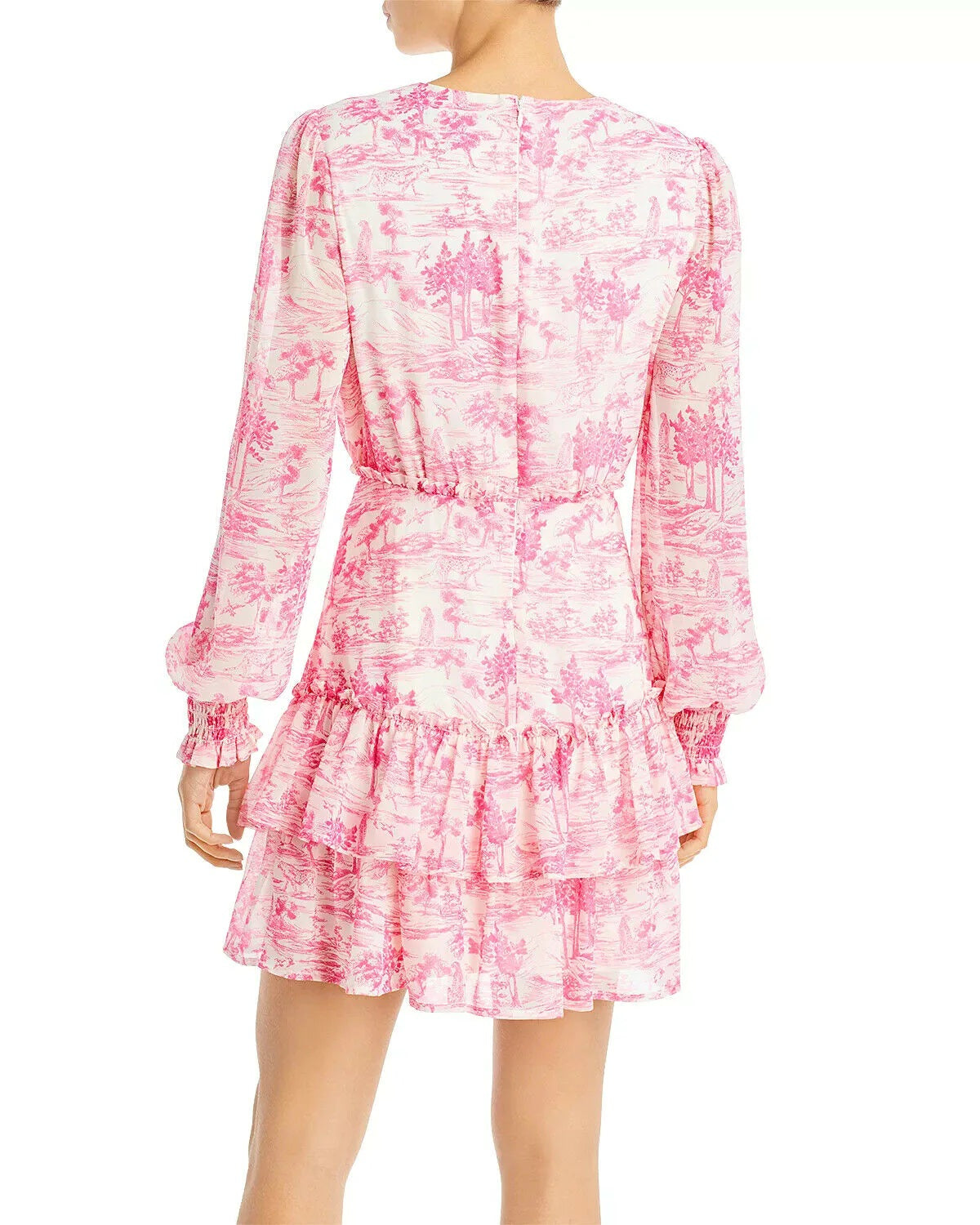 Aqua Women's Toile Printed Ruffled Mini Dress Pink Size Small