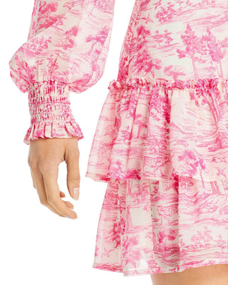 Aqua Women's Toile Printed Ruffled Mini Dress Pink Size Small