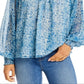 Aqua Women's Smocked Floral Print Top Blue Size Small