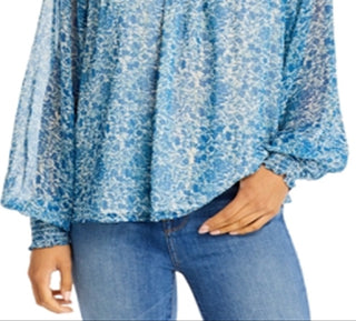 Aqua Women's Smocked Floral Print Top Blue Size Small