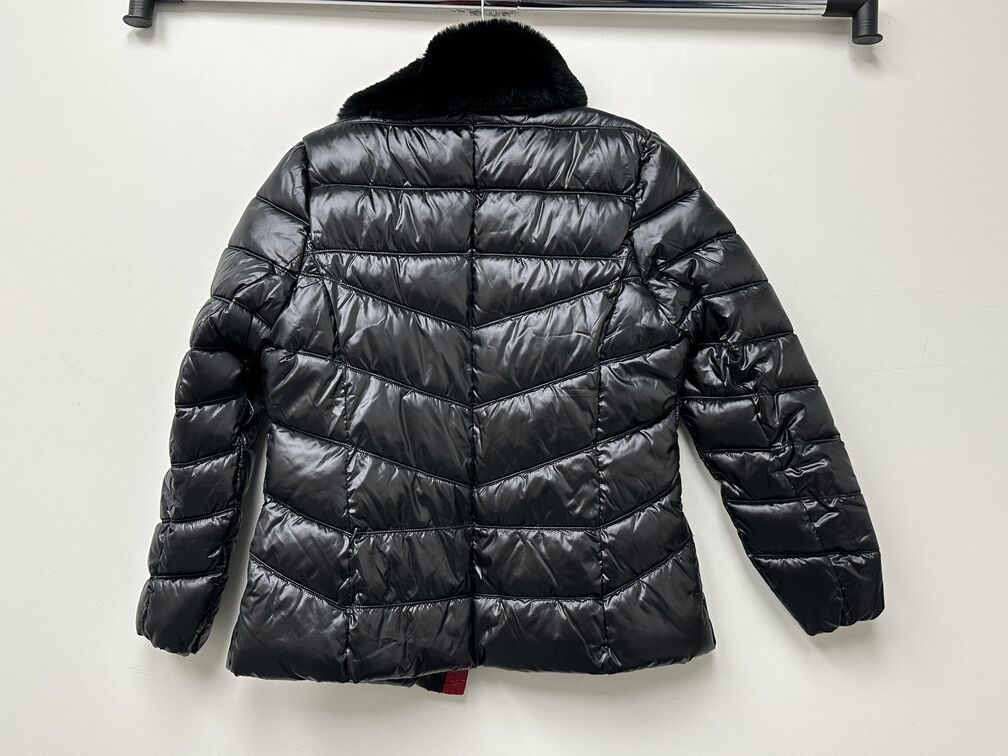 Karl Lagerfeld Women's Faux Fur Collar Short Black Puffer Jacket Size Large