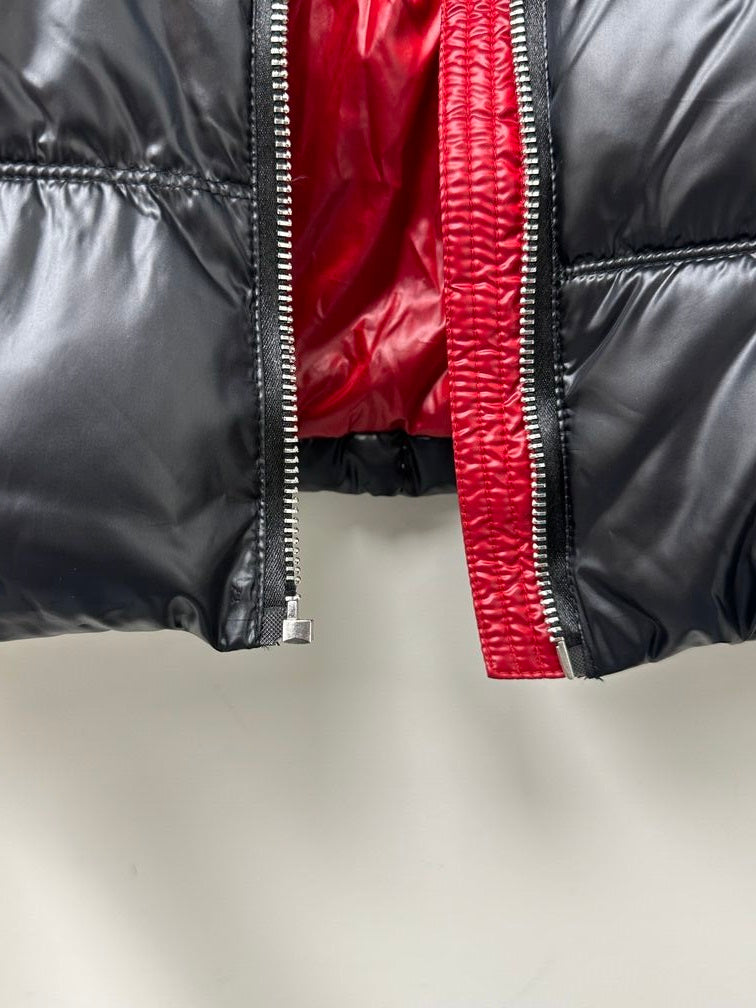 Karl Lagerfeld Women's Faux Fur Collar Short Black Puffer Jacket Size Large