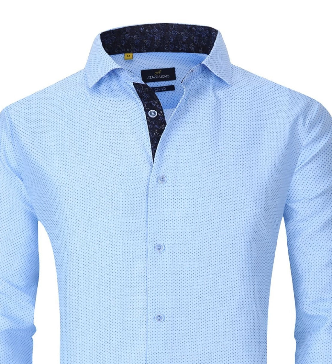 Azaro Uomo Men's Slim Fit Business Nautical Button Down Dress Shirt Blue Size Medium