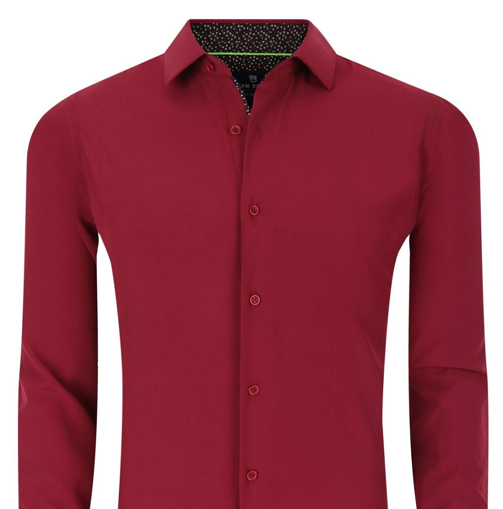 Tom Baine Men's Slim Fit Performance Solid Button Down Shirt Red Size Medium