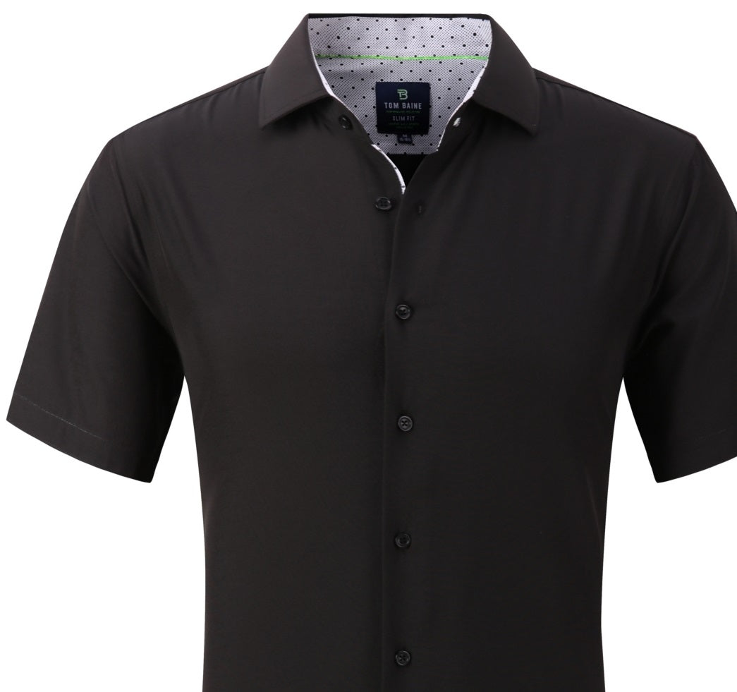 Tom Baine Men's Slim Fit Short Sleeve Button Down Dress Shirt Black Size X-Large