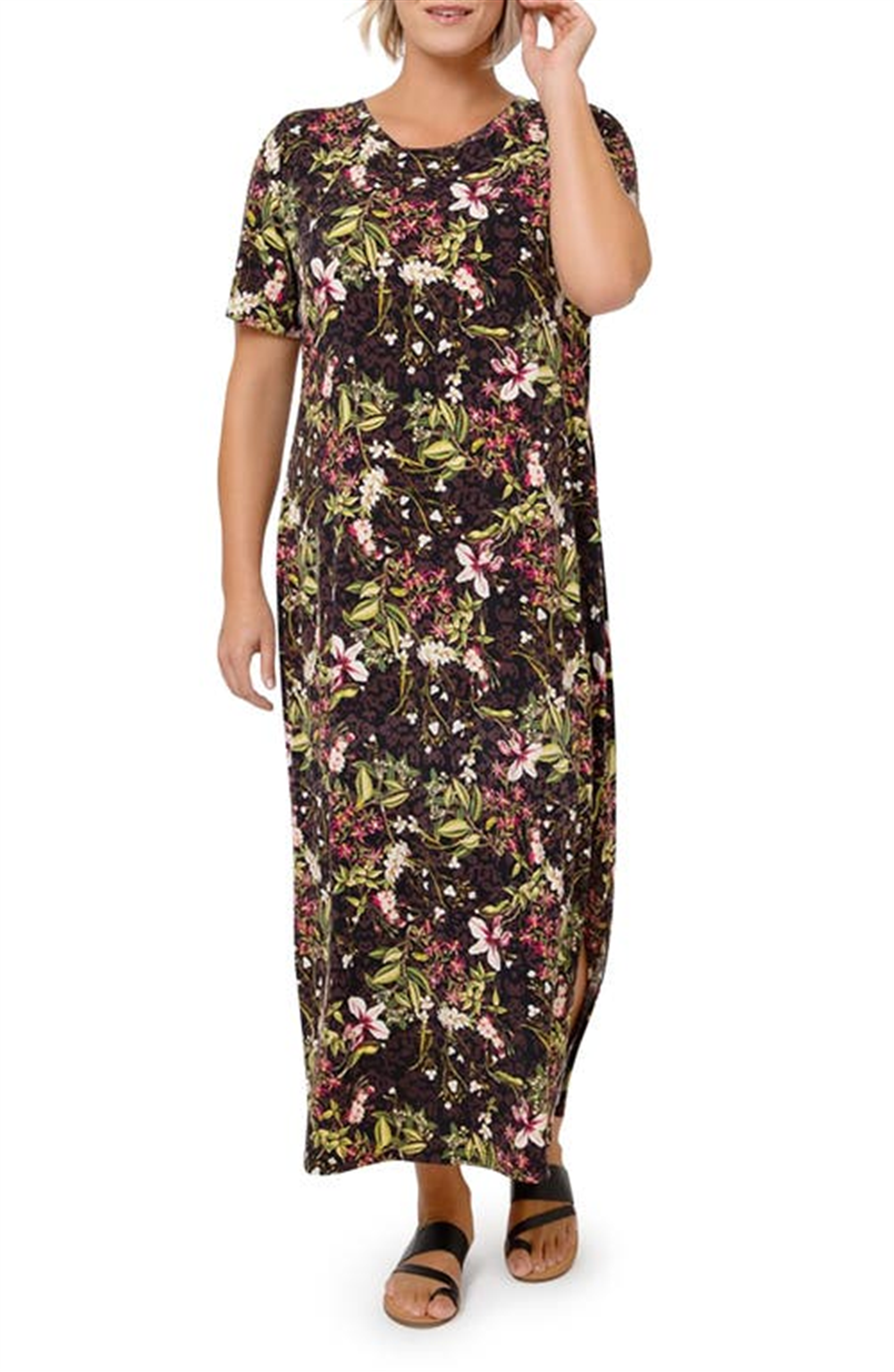 Leota Women's Eva Floral Maxi Dress Brown Size 1X