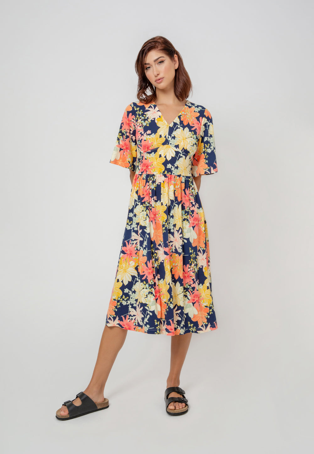 Leota Women's Short Sleeve Zoe Dress in Ginkgo Multi