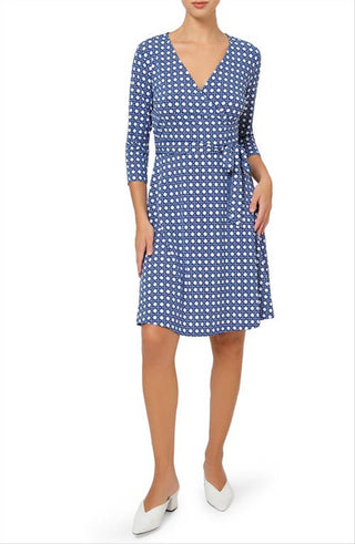Leota Women's Perfect Long Sleeve Faux Wrap Dress Blue Size X-Small