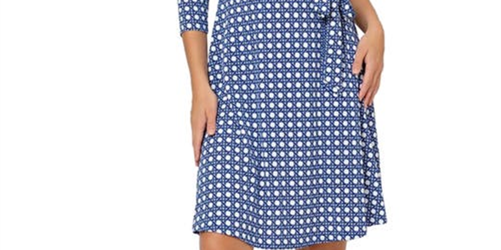 Leota Women's Perfect Long Sleeve Faux Wrap Dress Blue Size X-Small