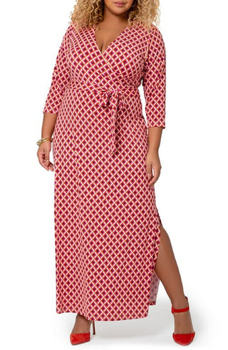 Leota Women's Three Quarter Sleeve Wrap Dress Pink Size 3X
