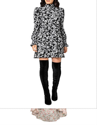 Leota Women's Bianca Puff Sleeve Flowy Dress Black Size X-Large