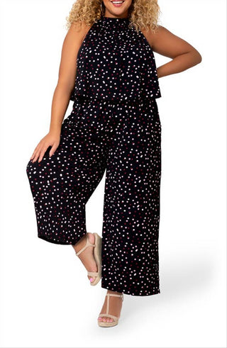 Leota Women's Skyler Polka Dot Halter Neck Jumpsuit Black Size 1X