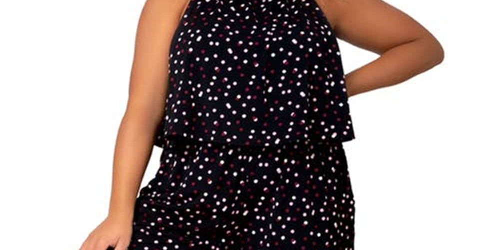 Leota Women's Skyler Polka Dot Halter Neck Jumpsuit Black Size 1X