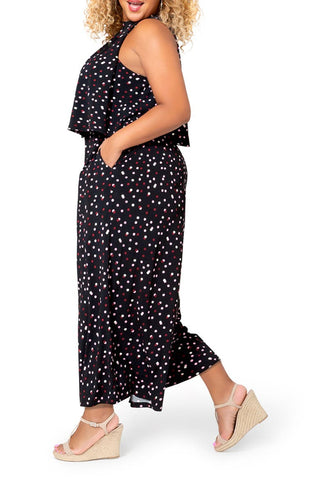 Leota Women's Skyler Polka Dot Halter Neck Jumpsuit Black Size 2X