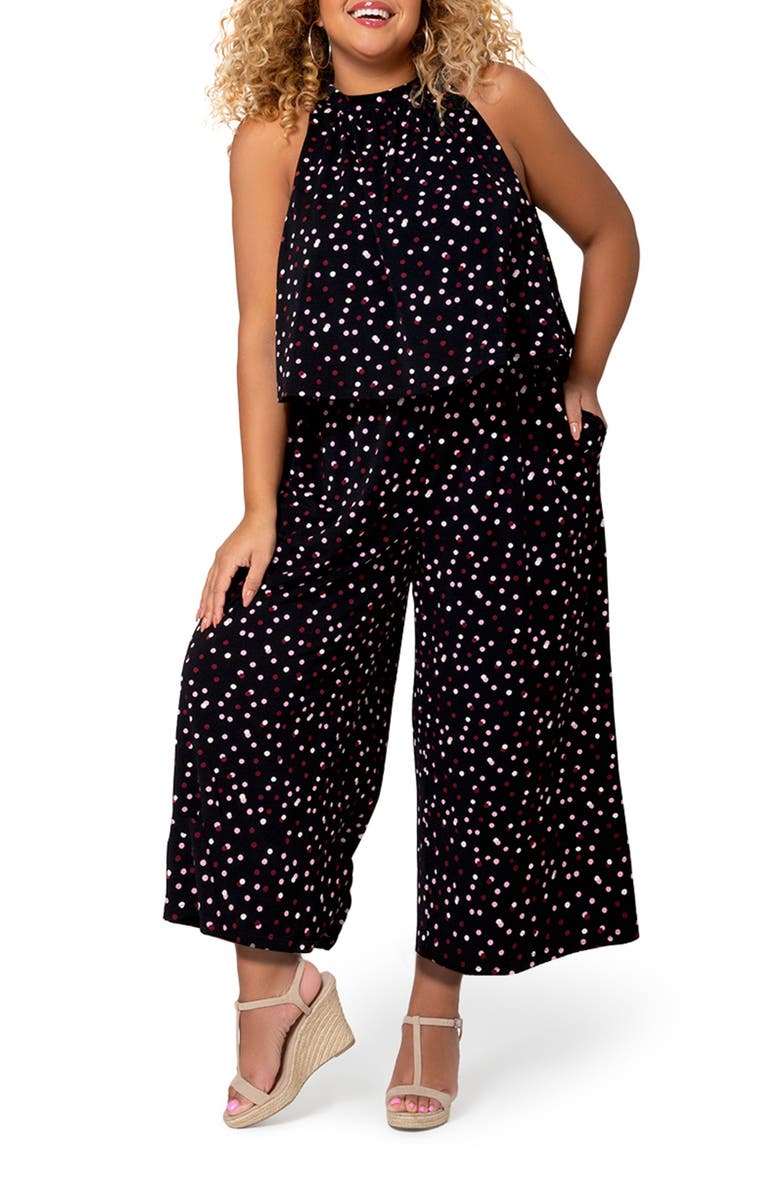 Leota Women's Skyler Polka Dot Halter Neck Jumpsuit Black Size 2X
