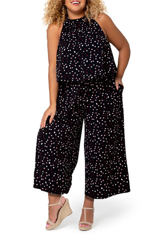 Leota Women's Skyler Polka Dot Halter Neck Jumpsuit Black Size 2X