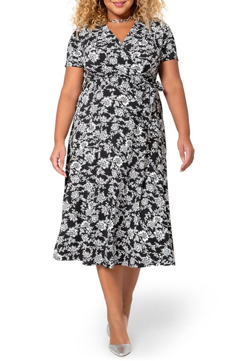 Leota Monique Floral Jersey Faux Wrap Dress in Afbm - Antique Floral Size 1X