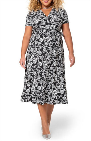 Leota Women's Monique Floral Jersey Faux Wrap Dress White Size 2X