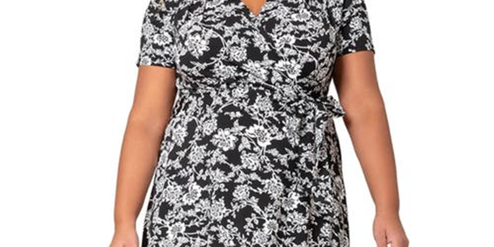 Leota Women's Monique Floral Jersey Faux Wrap Dress White Size 2X