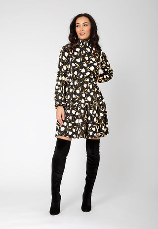 Leota Women's Long Sleeve Olive Boho Tiered Jersey Dress Black