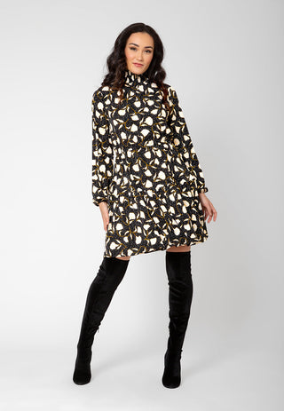 Leota Women's Long Sleeve Olive Boho Tiered Jersey Dress Black