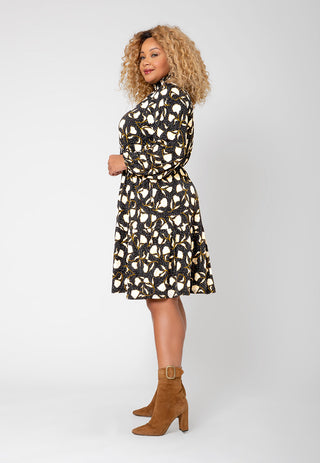 Leota Women's Long Sleeve Olive Boho Tiered Jersey Dress (Curve) Black