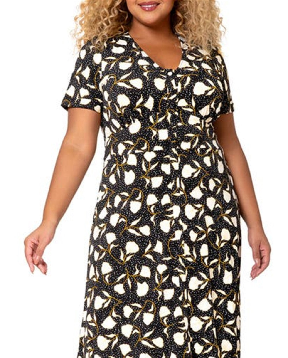 Leota Women's Francesca Floral Dot MIDI Dress Black Size 2X