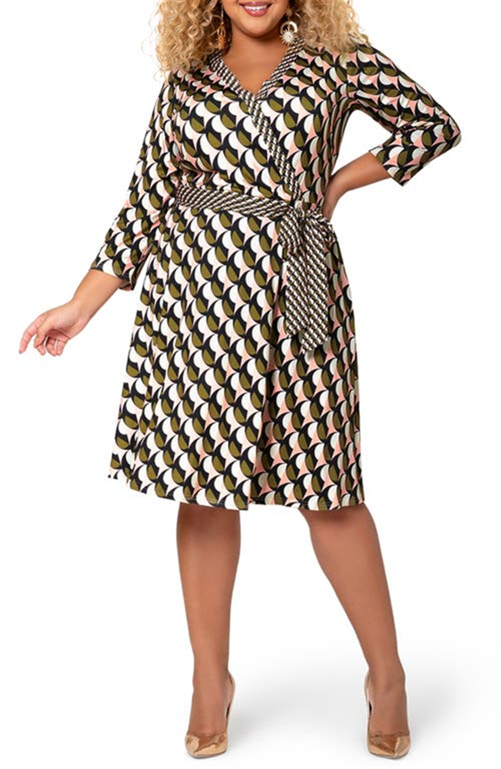 Leota Perfect Faux Wrap Dress in Slice Geo Border Size 1X
