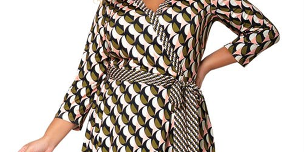 Leota Perfect Faux Wrap Dress in Slice Geo Border Size 1X