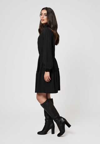 Leota Women's Long Sleeve Olive Boho Tiered Jersey Dress Black Size