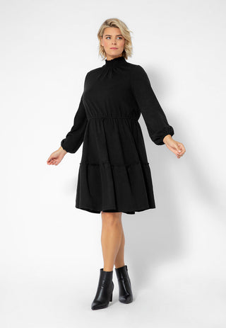 Leota Women's Long Sleeve Olive Boho Tiered Jersey Dress (Curve) Black