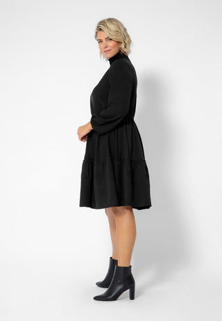 Leota Women's Long Sleeve Olive Boho Tiered Jersey Dress (Curve) Black