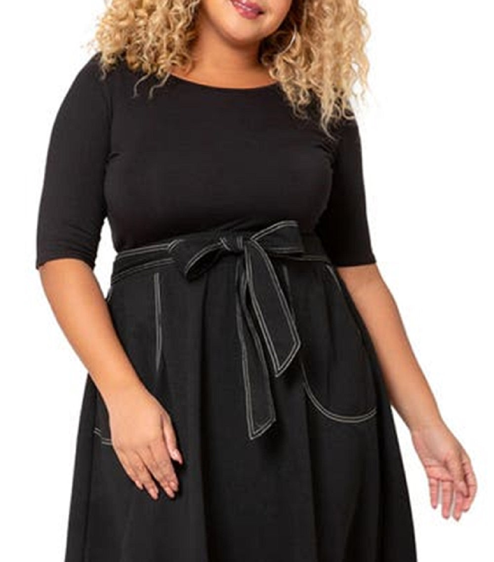 Leota Women's Mindy Belted A Line Skirt Black Size 1X