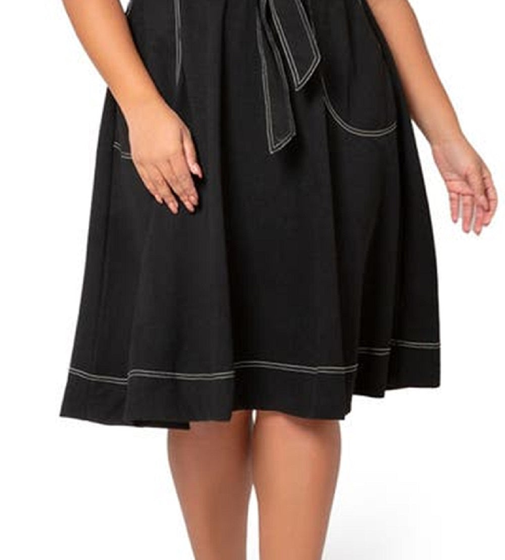 Leota Women's Mindy Belted A Line Skirt Black Size 1X