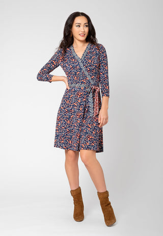 Leota Women's 3/4 Sleeve Perfect Wrap Dress Blue