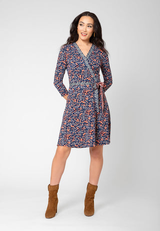 Leota Women's 3/4 Sleeve Perfect Wrap Dress Blue