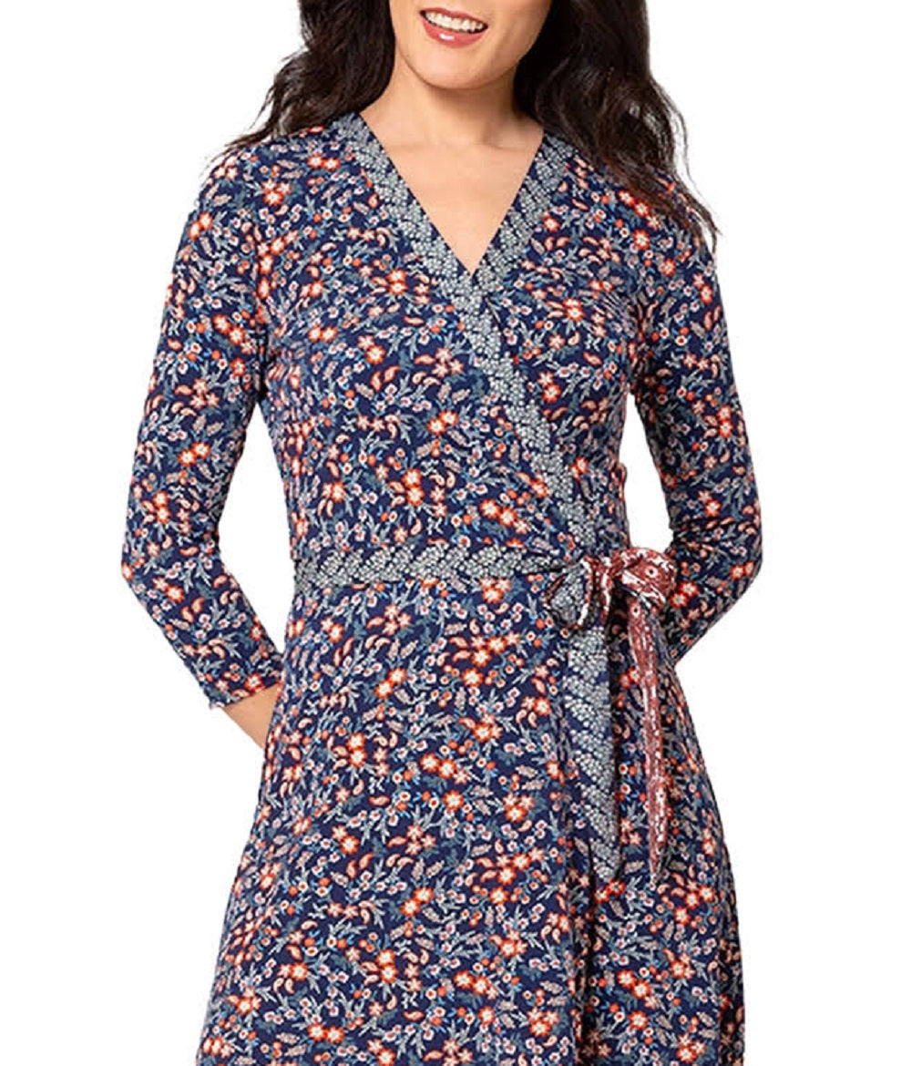 Leota Women's Essential Jersey Faux Wrap Dress Blue Size X-Large