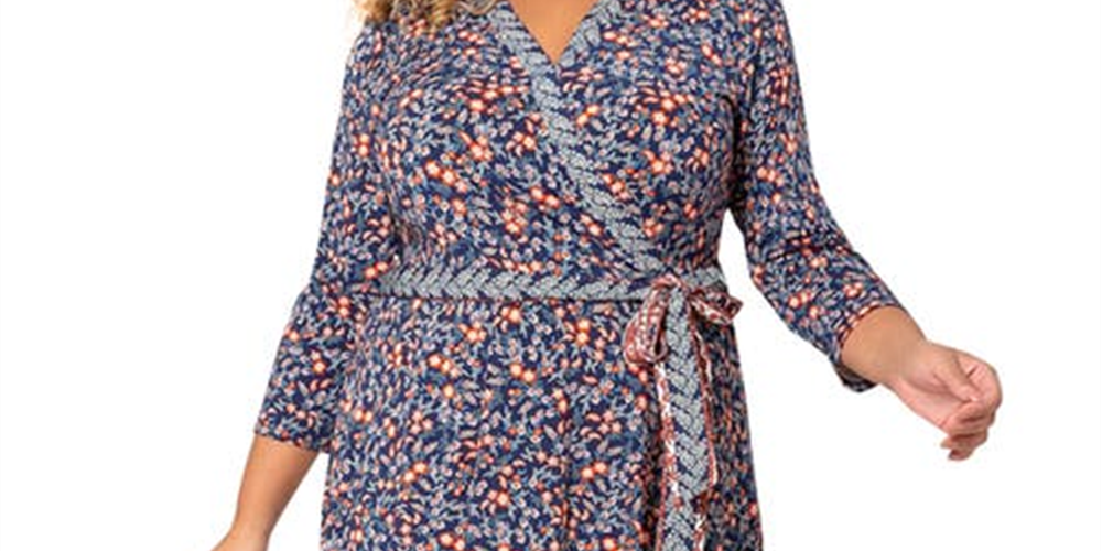 Leota Women's Perfect Faux Wrap Dress Blue Size 2X