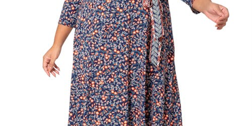 Leota Women's Perfect Faux Wrap Dress Blue Size 3X