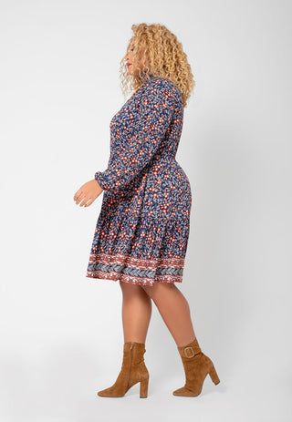 Leota Women's Long Sleeve Olive Boho Tiered Jersey Dress (Curve) Blue