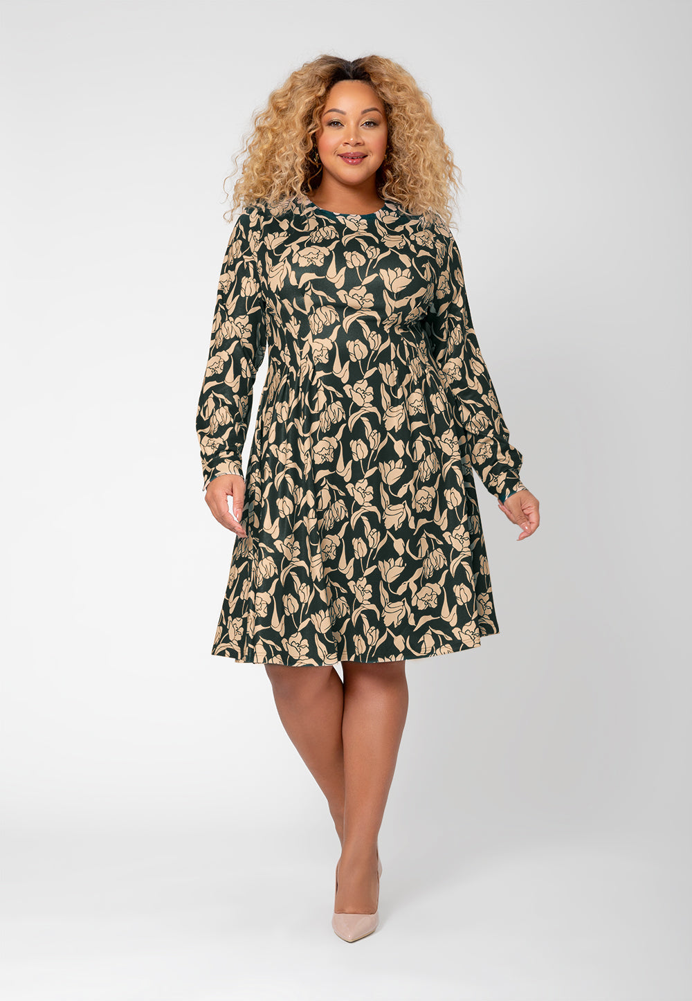 Leota Women's Long Sleeve Lara Fit and Flare Dress (Curve) Black