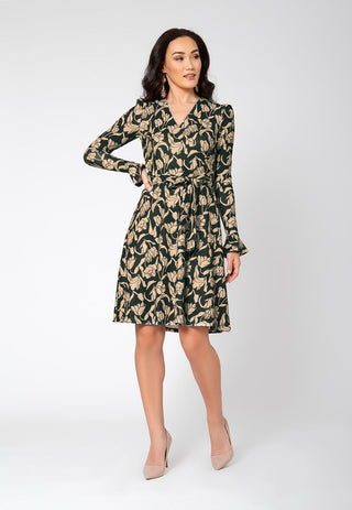 Leota Women's Long Puff Sleeve Rosalia Wrap Dress Black