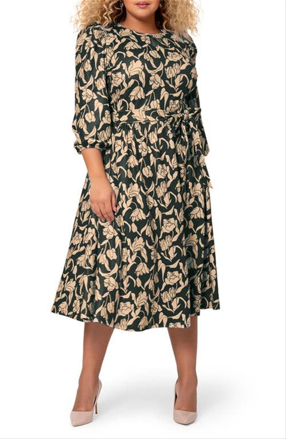 Leota Women's Iman Floral Balloon Sleeve Midi Dress Brown