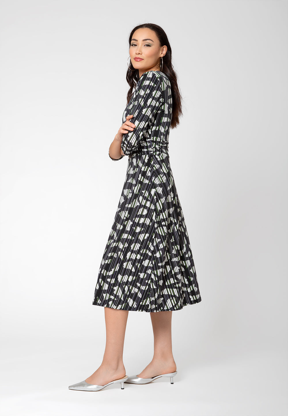 Leota Women's 3/4 Sleeve Amiya Midi Wrap Dress Gray