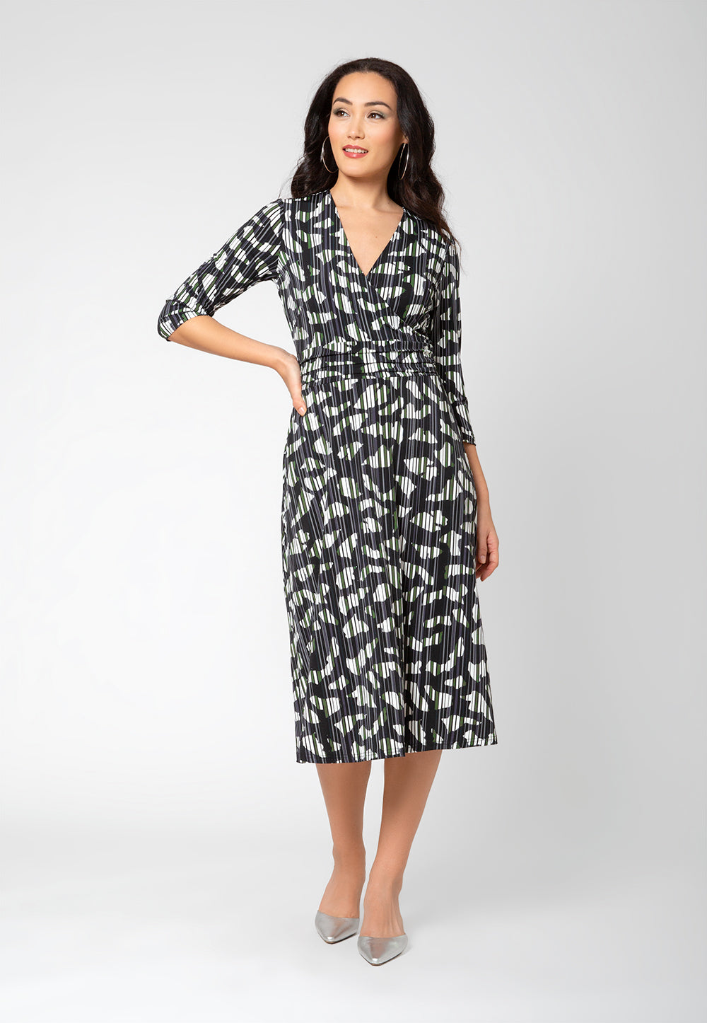 Leota Women's 3/4 Sleeve Amiya Midi Wrap Dress Gray