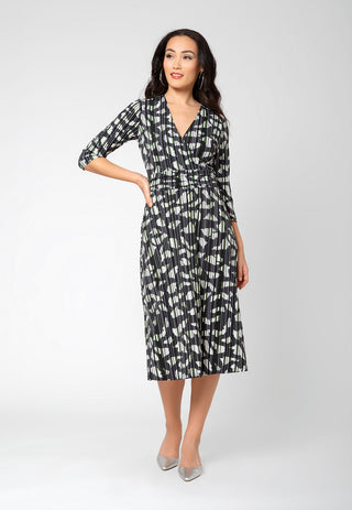 Leota Women's 3/4 Sleeve Amiya Midi Wrap Dress Gray