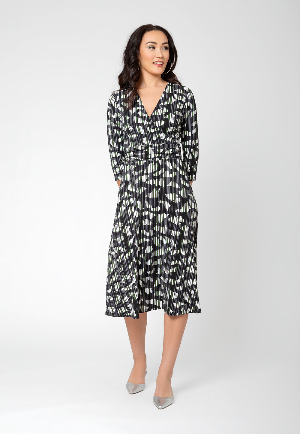 Leota Women's 3/4 Sleeve Amiya Midi Wrap Dress Gray