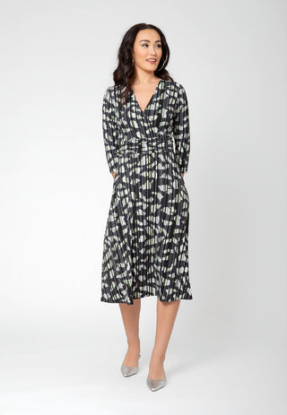 Leota Women's 3/4 Sleeve Amiya Midi Wrap Dress Gray